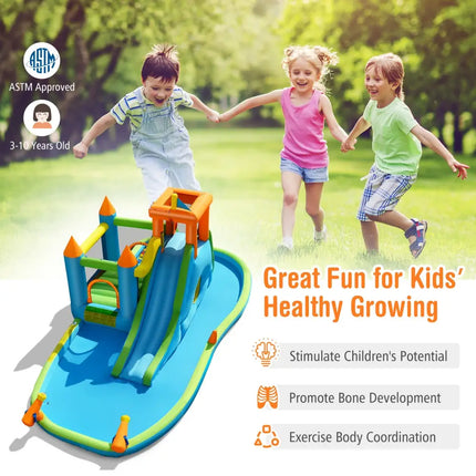 Inflatable Water Slide with Bounce House and Splash Pool without Blower for Kids - Inflatable Water Slides