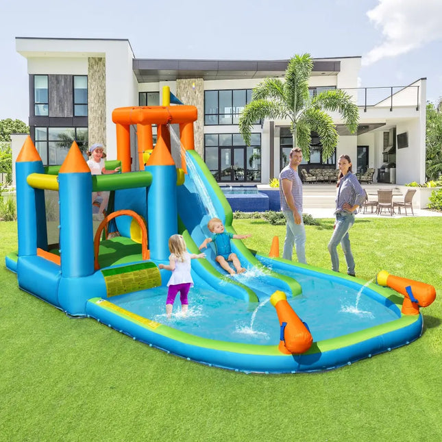 Inflatable Water Slide with Bounce House and Splash Pool without Blower for Kids - Inflatable Water Slides