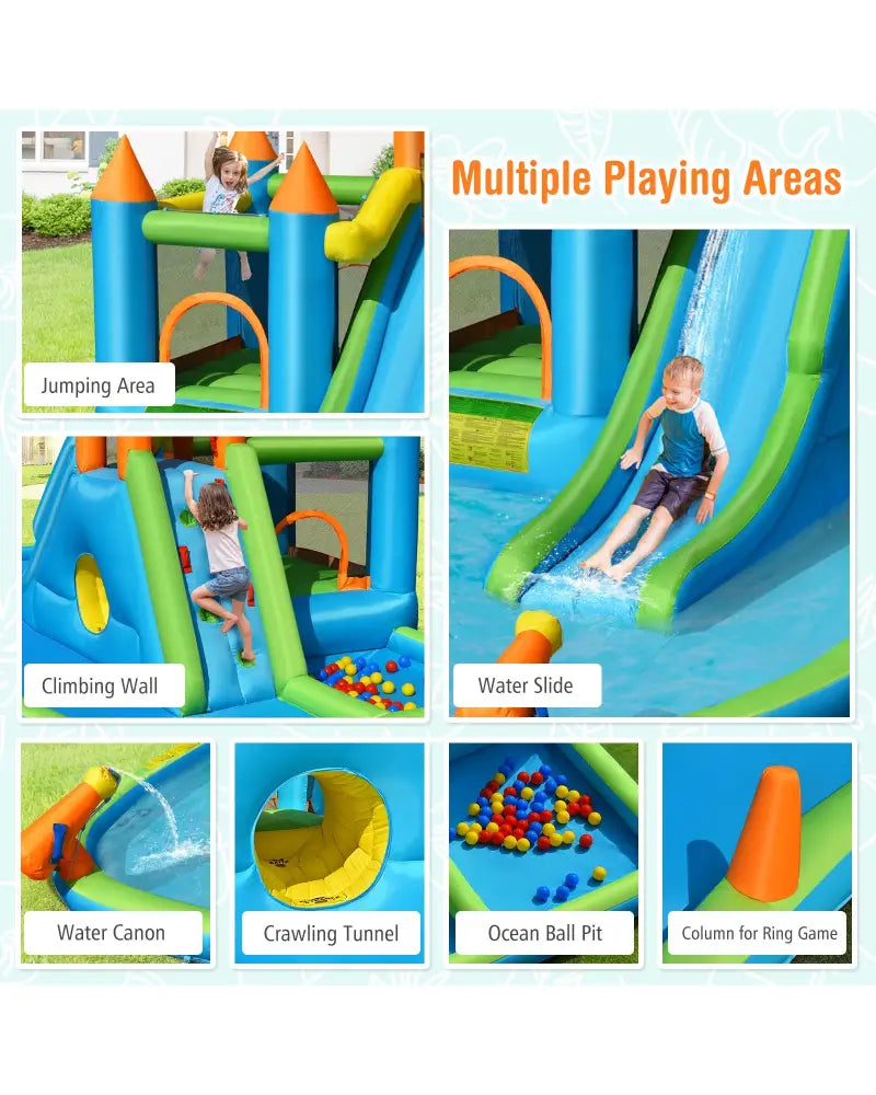 Inflatable Water Slide with Bounce House and Splash Pool without Blower for Kids - Inflatable Water Slides