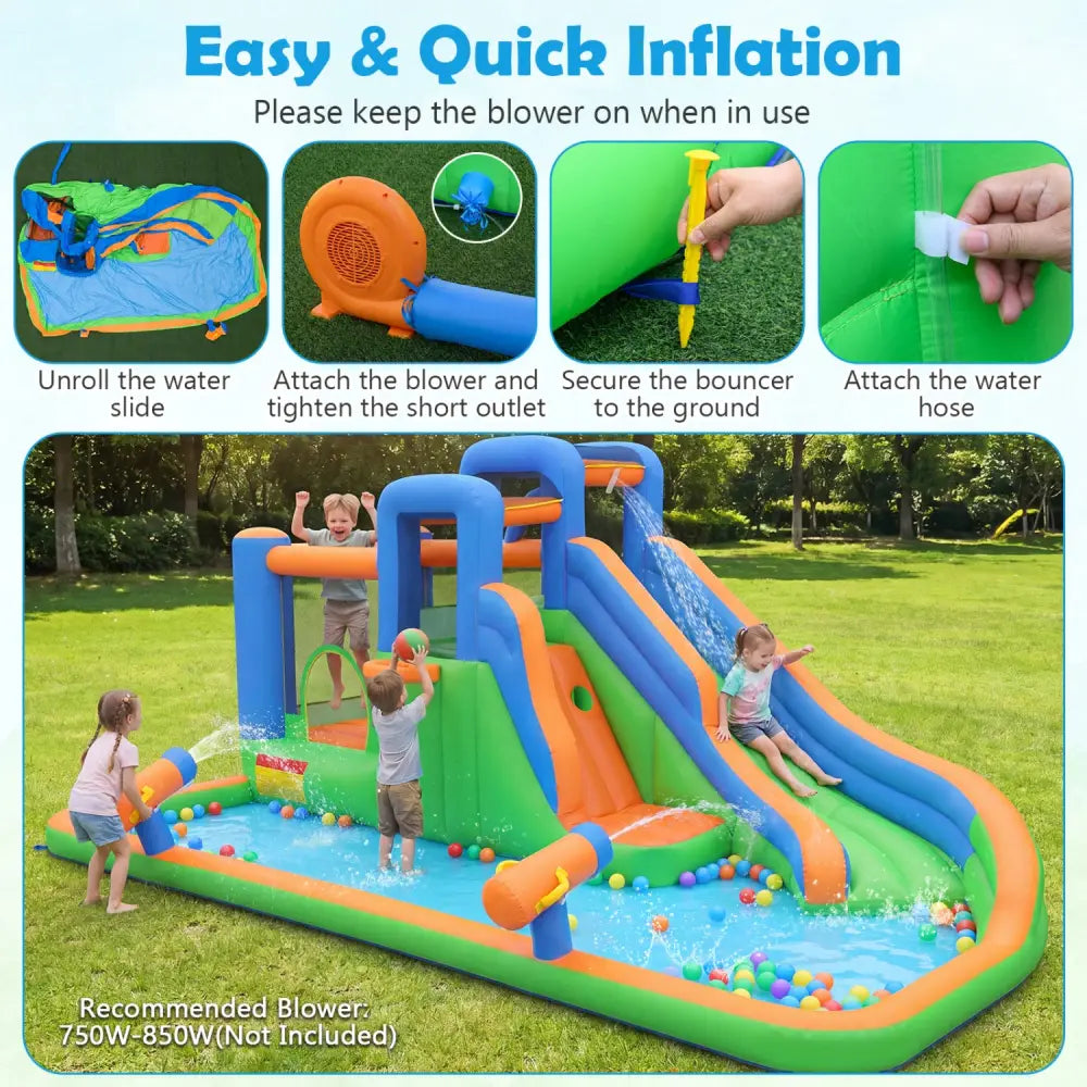 Inflatable Water Slide with Dual Climbing Walls and Blower Excluded - Multicolor - Inflatable Water Slides