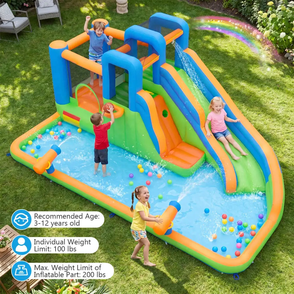 Inflatable Water Slide with Dual Climbing Walls and Blower Excluded - Multicolor - Inflatable Water Slides