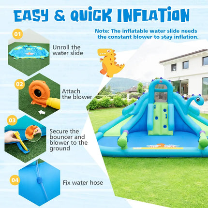 Inflatable Water Slide with Dual Slides and Large Splash Pool (Without Blower) - Blue - Outdoor Play