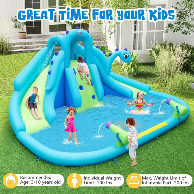 Inflatable Water Slide with Dual Slides and Large Splash Pool (Without Blower) - Blue - Outdoor Play