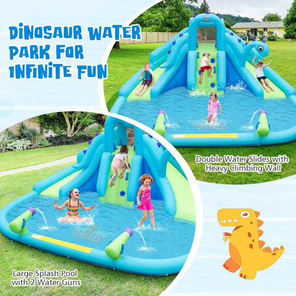 Inflatable Water Slide with Dual Slides and Large Splash Pool (Without Blower) - Blue - Outdoor Play
