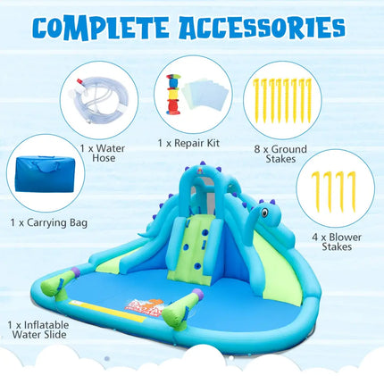 Inflatable Water Slide with Dual Slides and Large Splash Pool (Without Blower) - Blue - Outdoor Play