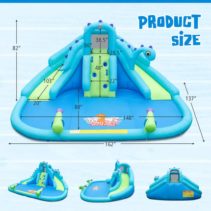 Inflatable Water Slide with Dual Slides and Large Splash Pool (Without Blower) - Blue - Outdoor Play