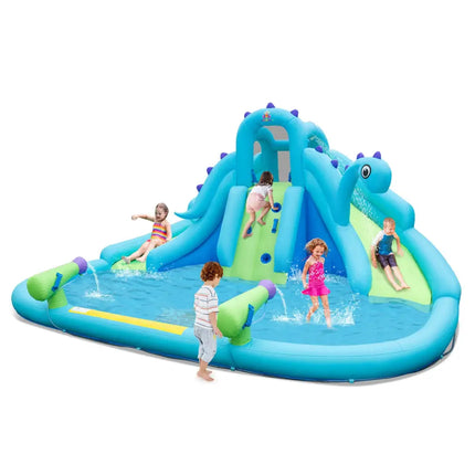 Inflatable Water Slide with Dual Slides and Large Splash Pool (Without Blower) - Blue - Outdoor Play