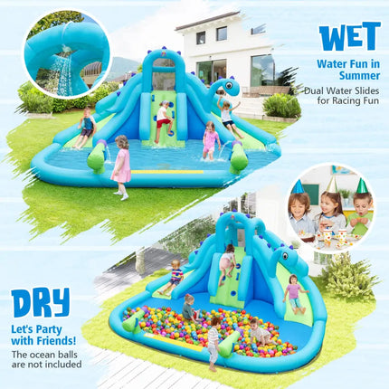 Inflatable Water Slide with Dual Slides and Large Splash Pool (Without Blower) - Blue - Outdoor Play