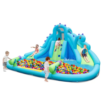Inflatable Water Slide with Dual Slides and Large Splash Pool and Carry Bag (with 584W Blower) - Blue - Outdoor Play