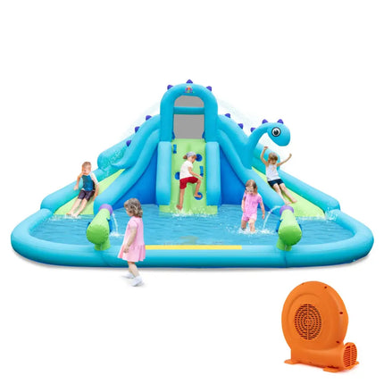 Inflatable Water Slide with Dual Slides and Large Splash Pool and Carry Bag (with 584W Blower) - Blue - Outdoor Play