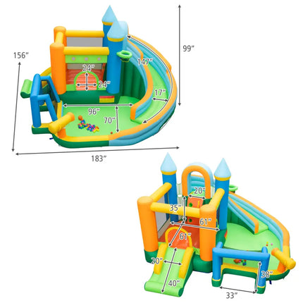 Inflatable Water Slide with Dual Slides and Splash Pool Bounce House with 680W Blower - Green - Outdoor Play