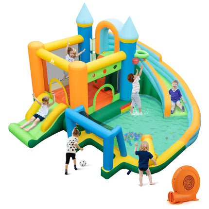 Inflatable Water Slide with Dual Slides and Splash Pool Bounce House with 680W Blower - Green - Outdoor Play