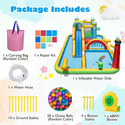 Inflatable Water Slide with Jumping Area and Climbing Wall(with 680W Blower) - Inflatable Water Slides