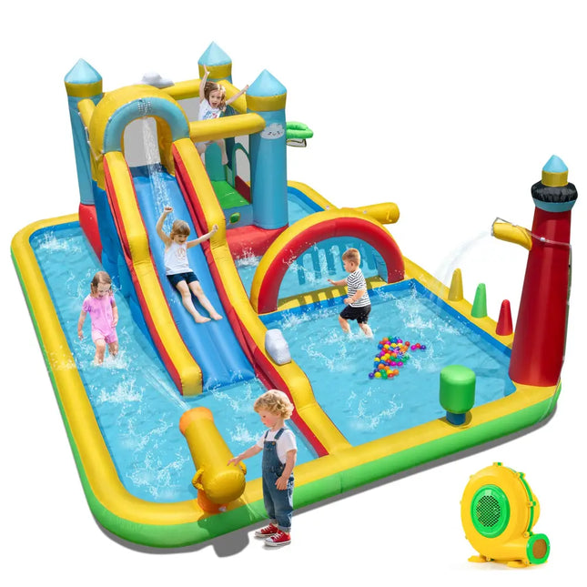 Inflatable Water Slide with Jumping Area and Climbing Wall(with 680W Blower) - Inflatable Water Slides