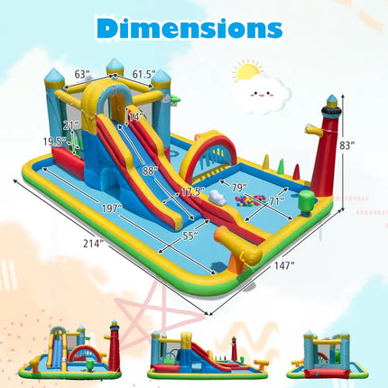 Inflatable Water Slide with Jumping Area and Climbing Wall(with 680W Blower) - Inflatable Water Slides