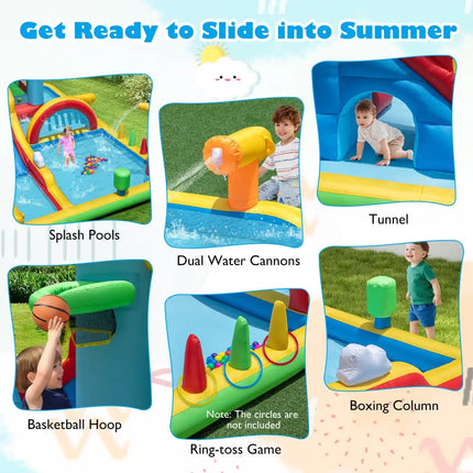 Inflatable Water Slide with Jumping Area and Climbing Wall(with 680W Blower) - Inflatable Water Slides