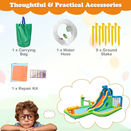 Inflatable Water Slide with Splash Pool and Climbing Wall for Oudoor Indoor without Blower - Multicolor - Outdoor Play