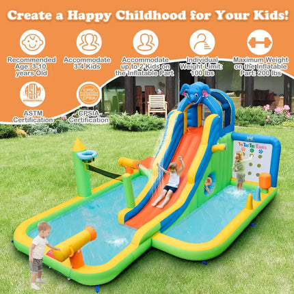 Inflatable Water Slide with Splash Pool and Climbing Wall for Oudoor Indoor without Blower - Multicolor - Outdoor Play