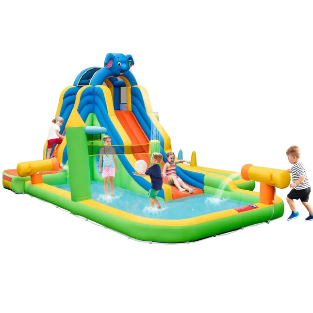 Inflatable Water Slide with Splash Pool and Climbing Wall for Oudoor Indoor without Blower - Multicolor - Outdoor Play