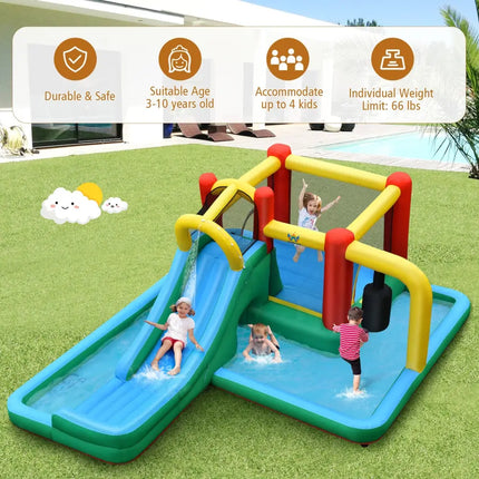 Inflatable Water Slide with Splash Pool Water Park and 680W Blower - Inflatable Water Slides