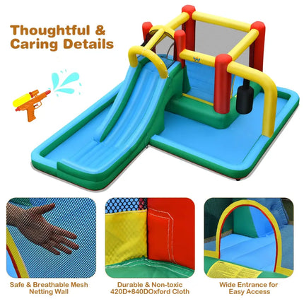 Inflatable Water Slide with Splash Pool Water Park and 680W Blower - Inflatable Water Slides