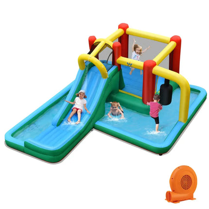 Inflatable Water Slide with Splash Pool Water Park and 680W Blower - Inflatable Water Slides