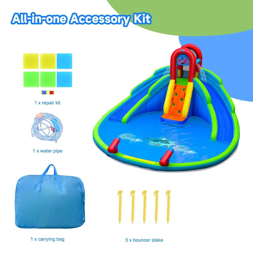Inflatable Waterslide Bounce House with Upgraded Handrail without Blower - Blue - Inflatable Water Slides