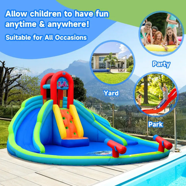 Inflatable Waterslide Bounce House with Upgraded Handrail without Blower - Blue - Inflatable Water Slides