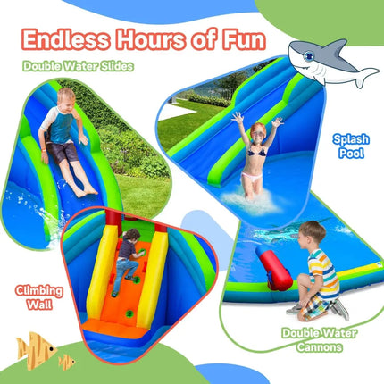 Inflatable Waterslide Bounce House with Upgraded Handrail without Blower - Blue - Inflatable Water Slides