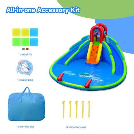 Inflatable Waterslide Bounce House with Upgraded Handrail without Blower - Blue - Inflatable Water Slides