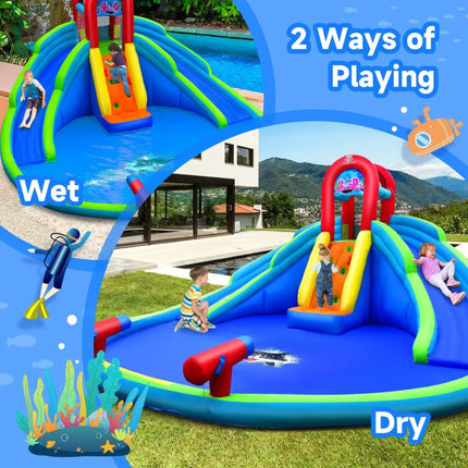 Inflatable Waterslide Bounce House with Upgraded Handrail without Blower - Blue - Inflatable Water Slides