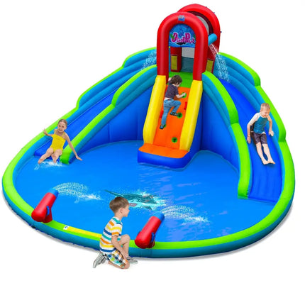 Inflatable Waterslide Bounce House with Upgraded Handrail without Blower - Blue - Inflatable Water Slides