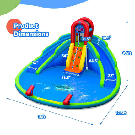 Inflatable Waterslide Bounce House with Upgraded Handrail without Blower - Blue - Inflatable Water Slides