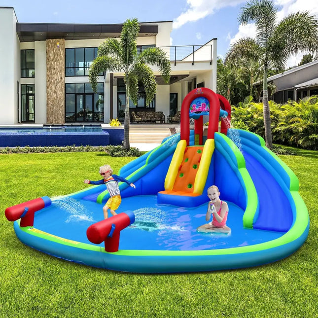 Inflatable Waterslide Bounce House with Upgraded Handrail without Blower - Blue - Inflatable Water Slides