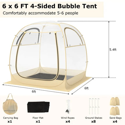 Instant Pop up Sports Tent with Carrying Bag and Floor Mat for 1-2/5-6 People-M - Beige - Tents