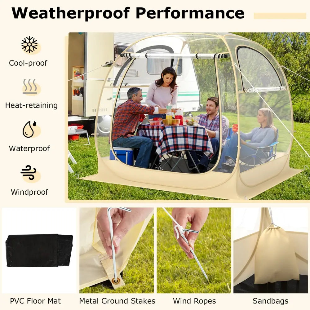 Instant Pop up Sports Tent with Carrying Bag and Floor Mat for 1-2/5-6 People-M - Beige - Tents