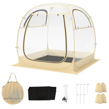 Instant Pop up Sports Tent with Carrying Bag and Floor Mat for 1-2/5-6 People-M - Beige - Tents