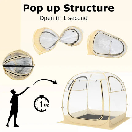 Instant Pop up Sports Tent with Carrying Bag and Floor Mat for 1-2/5-6 People-M - Beige - Tents