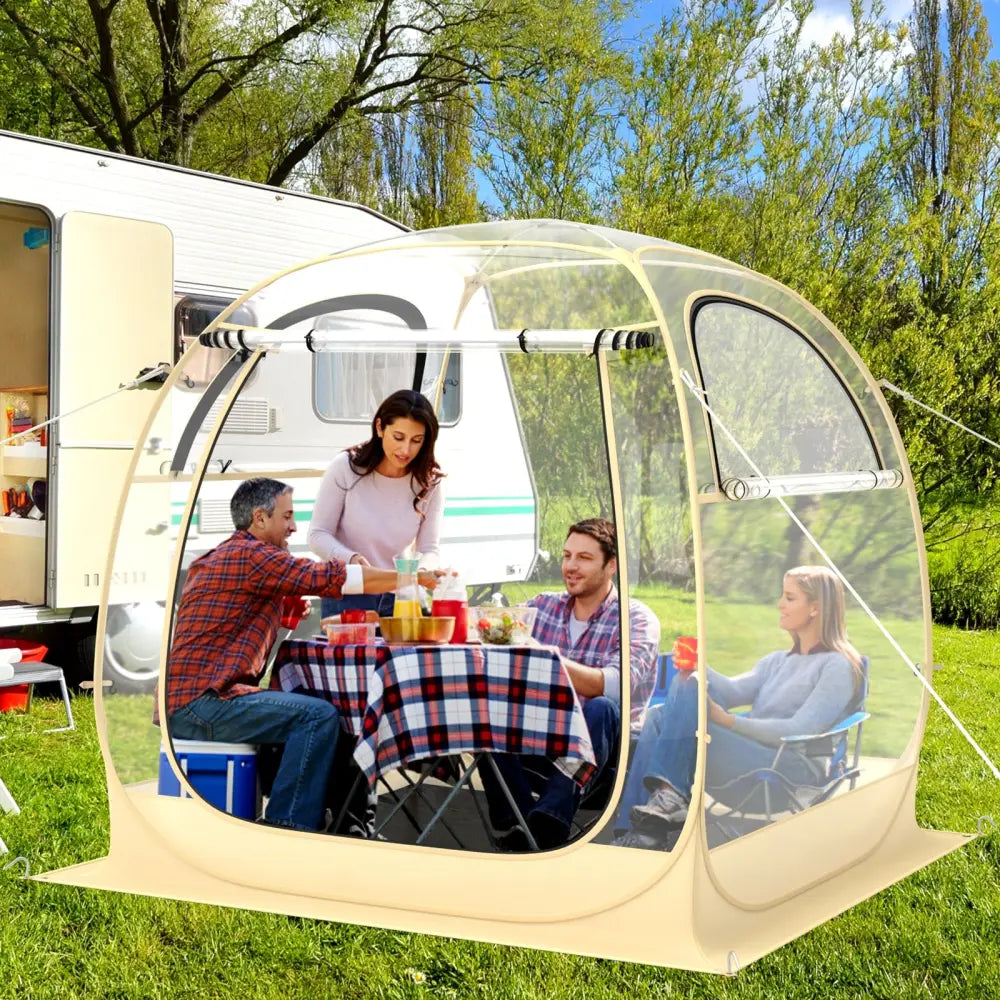 Instant Pop up Sports Tent with Carrying Bag and Floor Mat for 1-2/5-6 People-M - Beige - Tents