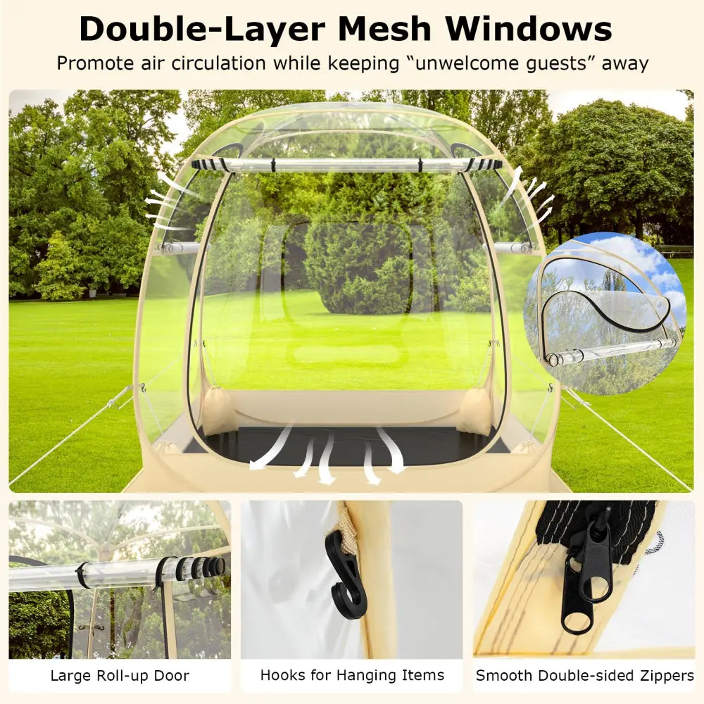 Instant Pop up Sports Tent with Carrying Bag and Floor Mat for 1-2/5-6 People-M - Beige - Tents