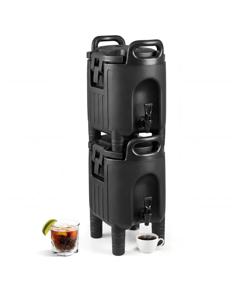Insulated Beverage Dispensers Set of 2 Hot and Cold Drink Server Carriers with Ergonomic Handles-Black - Black - Water