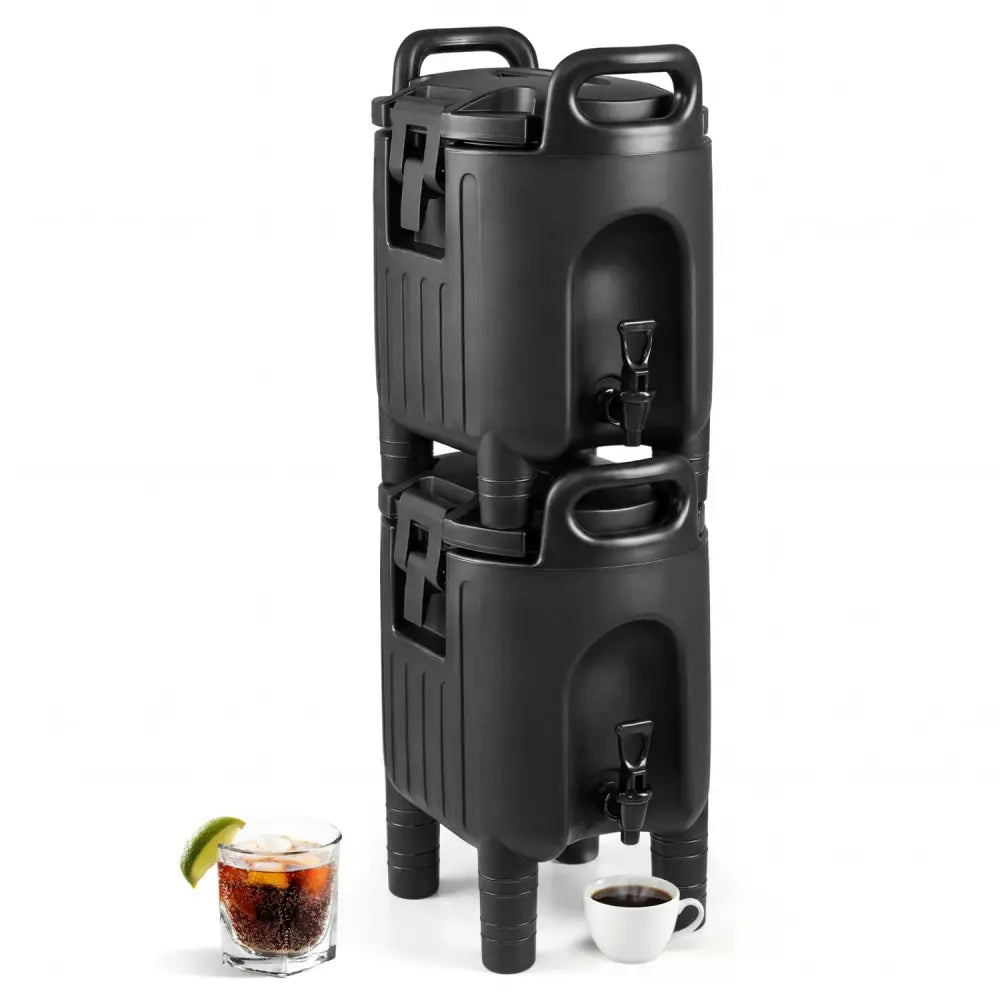 Insulated Beverage Dispensers Set of 2 Hot and Cold Drink Server Carriers with Ergonomic Handles-Black - Black - Water