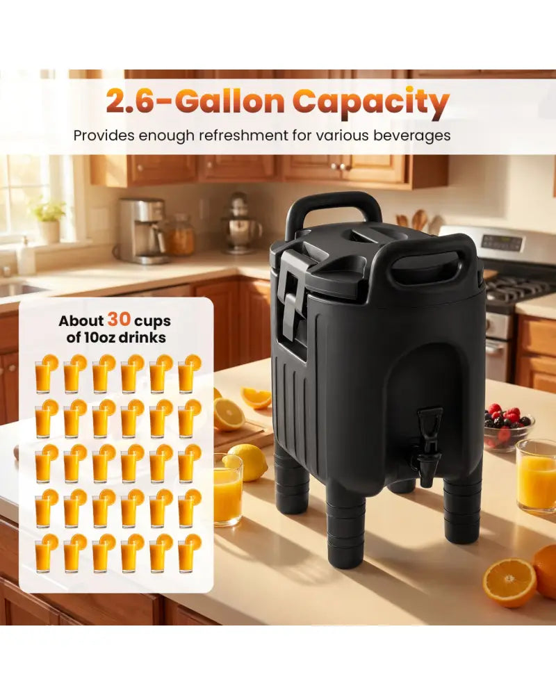 Insulated Beverage Dispensers Set of 2 Hot and Cold Drink Server Carriers with Ergonomic Handles-Black - Black - Water