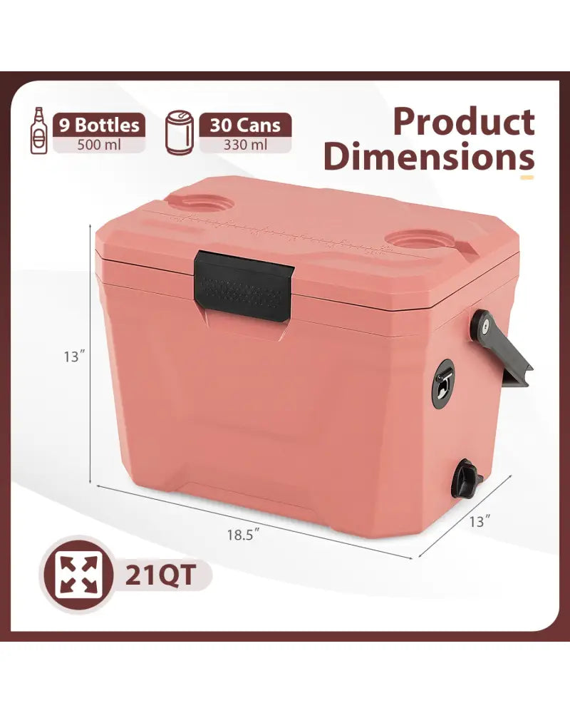 Insulated Portable Cooler Hard Shell Ice Chest with 2 Cup Holders-Pink - Pink - Coolers