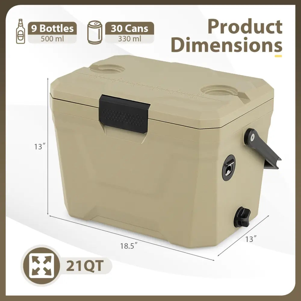 Insulated Portable Cooler Hard Shell Ice Chest with 2 Cup Holders-Sand Color - Coffee - Coolers