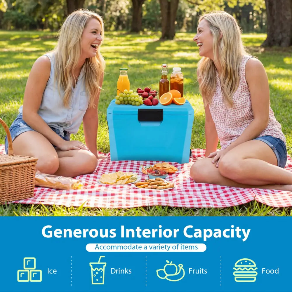 Insulated Portable Cooler Hard Shell Ice Chest with 2 Cup Holders-Blue - Blue - Coolers