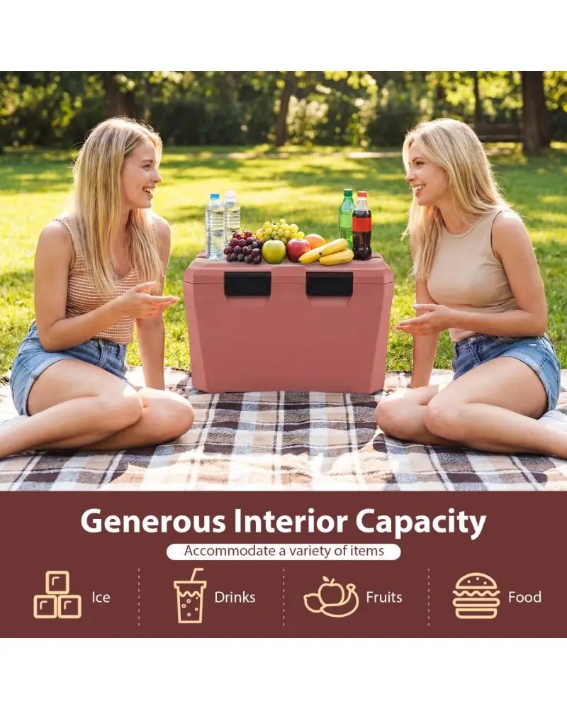 Insulated Portable Cooler Hard Shell Ice Chest with 2 Cup Holders Bottle Opener and Drain Plug-Pink - Pink - Coolers