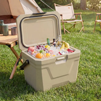 Insulated Portable Cooler Hard Shell Ice Chest with 2 Cup Holders-Sand Color - Coffee - Coolers