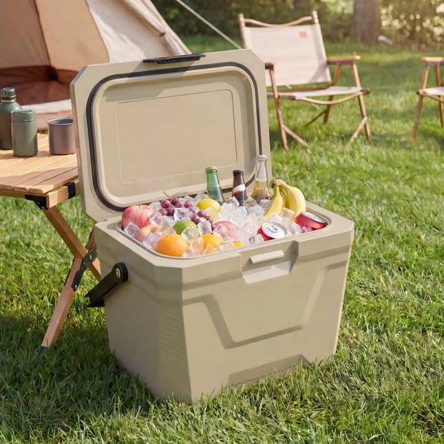 Insulated Portable Cooler Hard Shell Ice Chest with 2 Cup Holders-Sand Color - Coffee - Coolers