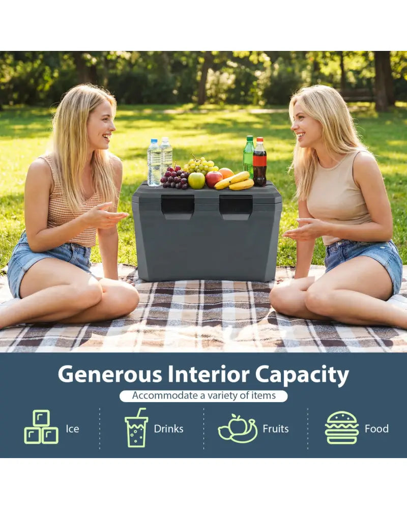 Insulated Portable Cooler Hard Shell Ice Chest with 2 Cup Holders Bottle Opener and Drain Plug-Gray - Gray - Coolers